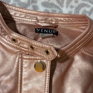 VENUS Women's Metallic Pink Leather Jacket